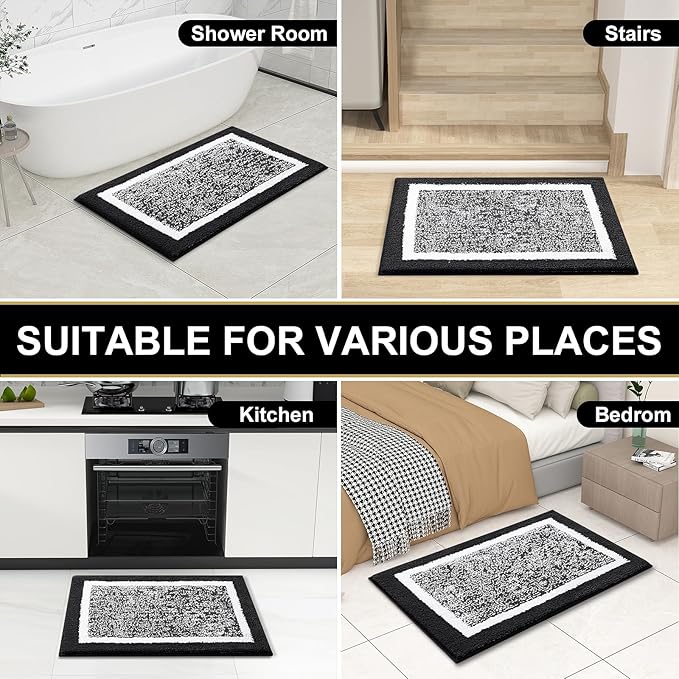 OLANLY Bathroom Rugs 36x24, Extra Soft and Absorbent Microfiber Bath Mat, Non-Slip, Machine Washable, Quick Dry Shaggy Bath Carpet, Suitable for Bathroom Floor, Tub, Shower (Large, Black)