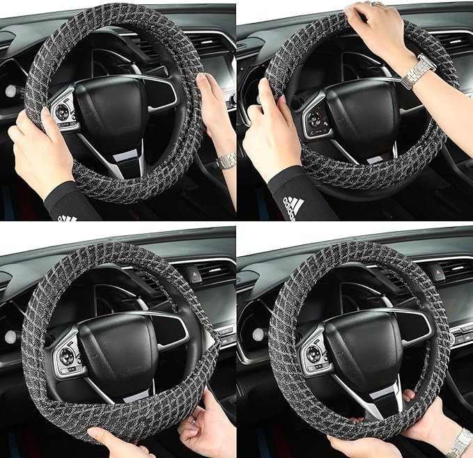 Auto Newer Breathable Steering Wheel Cover Suitable For Four Seasons，Anti-Slip Design，Odorless，Easy Carry Unviersal Fit for Truck SUV Sedans Vans,Interior Accessories Standard Size[14" 1/2-15"]（Black）