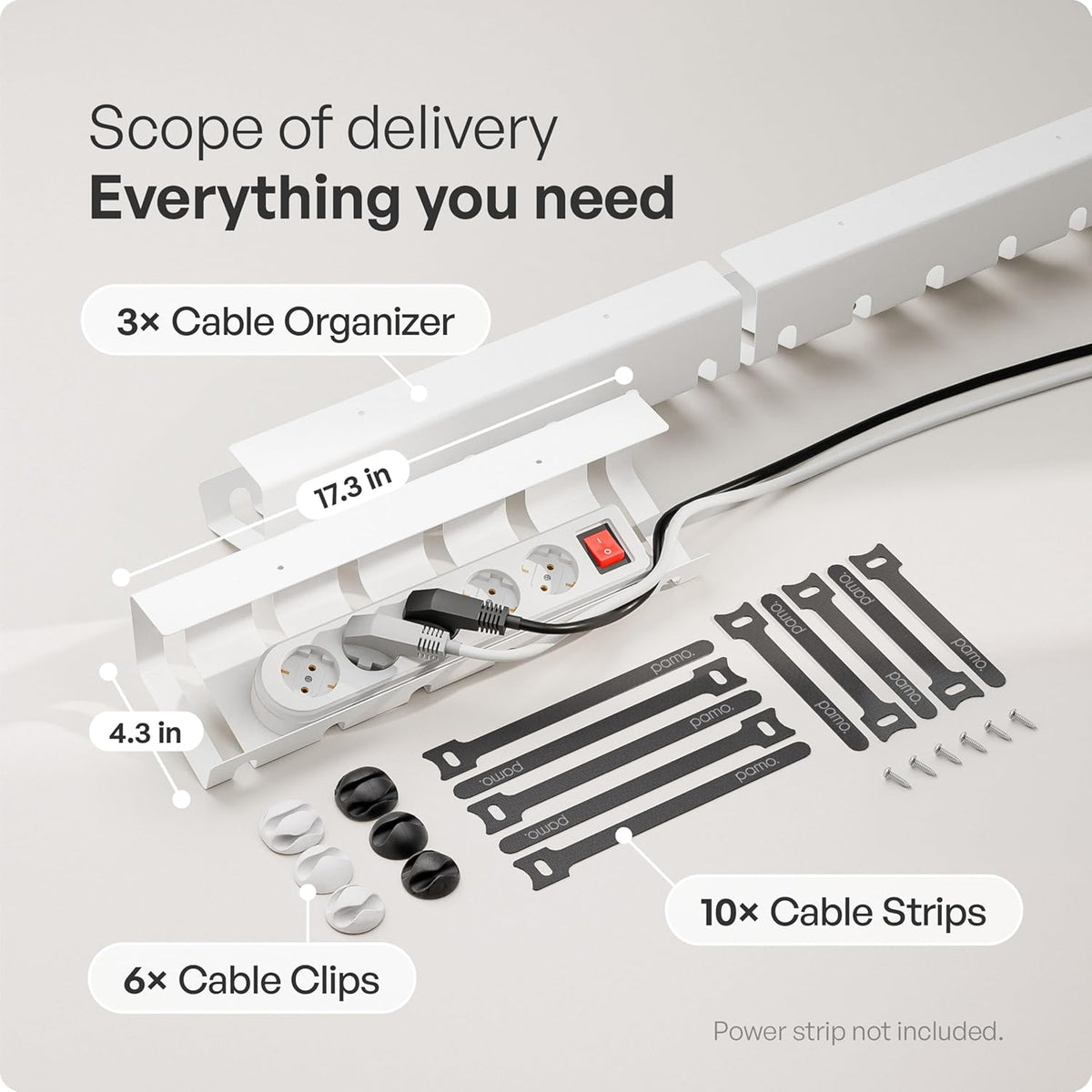 PAMO Cable Management Under Desk for Easy mounting Under-Table I Set of 3 - with 10X Cable Ties I Desk Organizer for Office/Home Office Table Thoughtful Cable Tray Holder