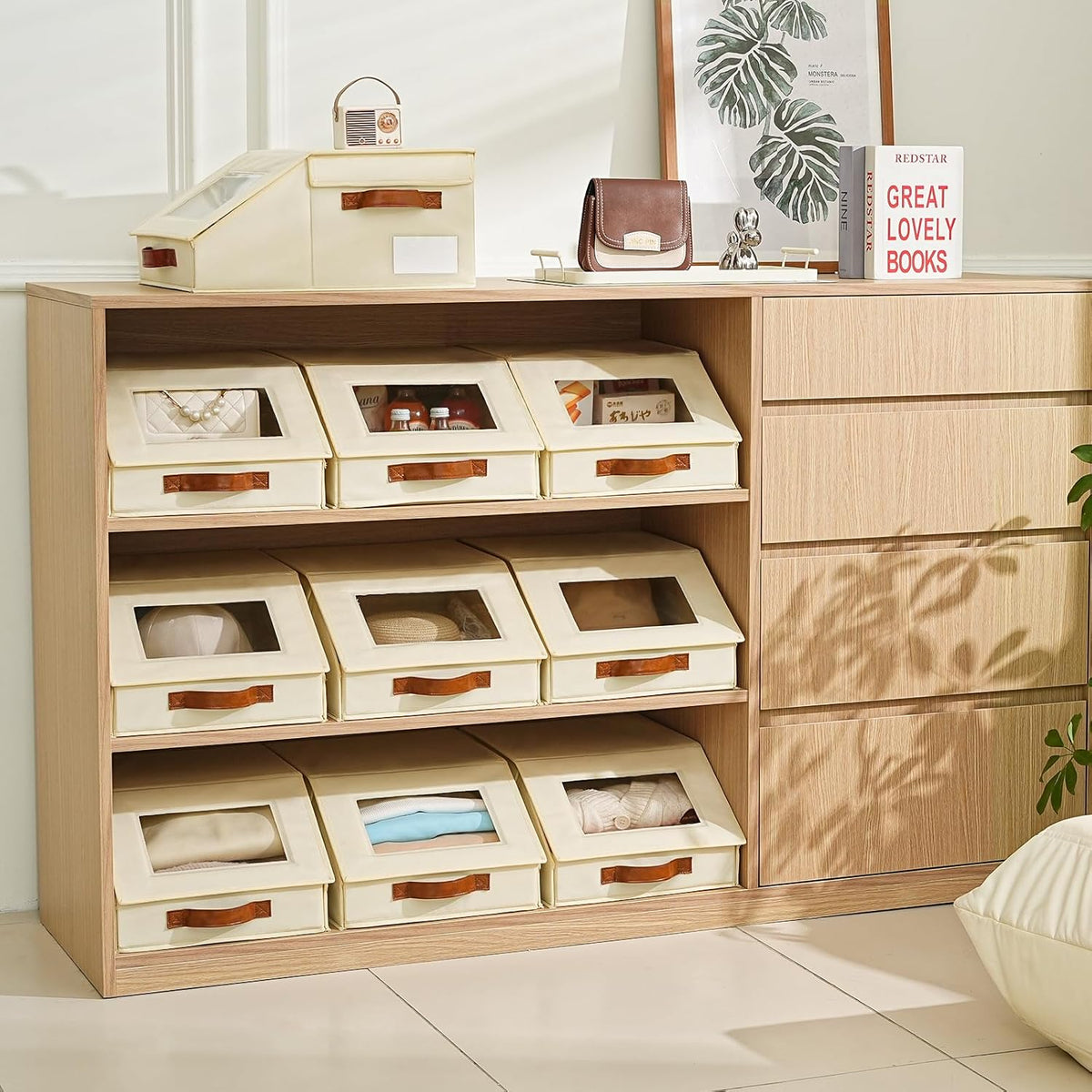 Closet Organizers and Storage, Stackable Closet Drawers, Fabric Closet Storage Bins, Foldable Linen Closet Organizer for Underwear, Clothes, Hat Storage,Wardrobe Space-Saving