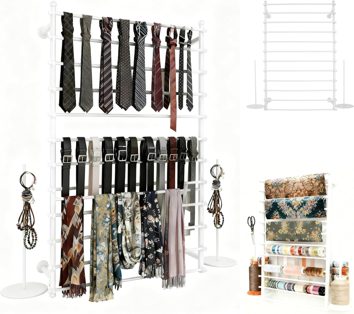 12 Layers 80cm White Wall Display Stand Wrapping Paper Ribbon Organizer Tie Scarf Rack Belt Towel Holder Spool Hijab Stand Metal Shelving for Home, Retail Stores, Flower Shop, Studio, Sewing