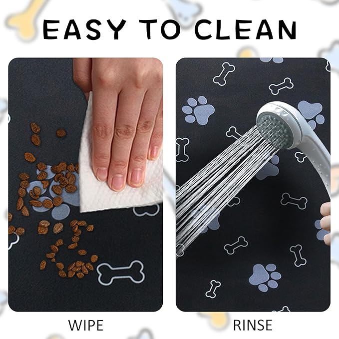 EP Jeans Pet Cat Dog Food Mat Non Slip Mat for Dog Water Bowl Mat Quick Dry Absorbent Cat Feeding Mat, 32 * 17 in, Black