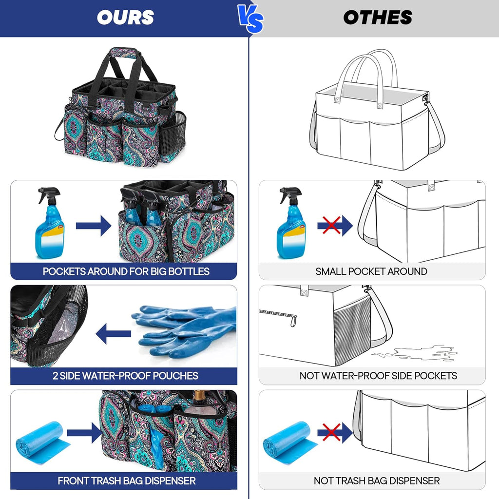 LoDrid Large Professional Cleaning Caddy with Detachable Divider, Supply Organizer with Handle and Shoulder Strap, Cleaning Bags for Housekeepers & Cleaners, Totem