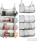 4 Tier Hanging Closet Organizer with Dividers,Extra Large Storage Hanging Shelf with 5 S Hooks 4 Dividers,Hang on Wire Closet Shelving Clothes Organizer-Black