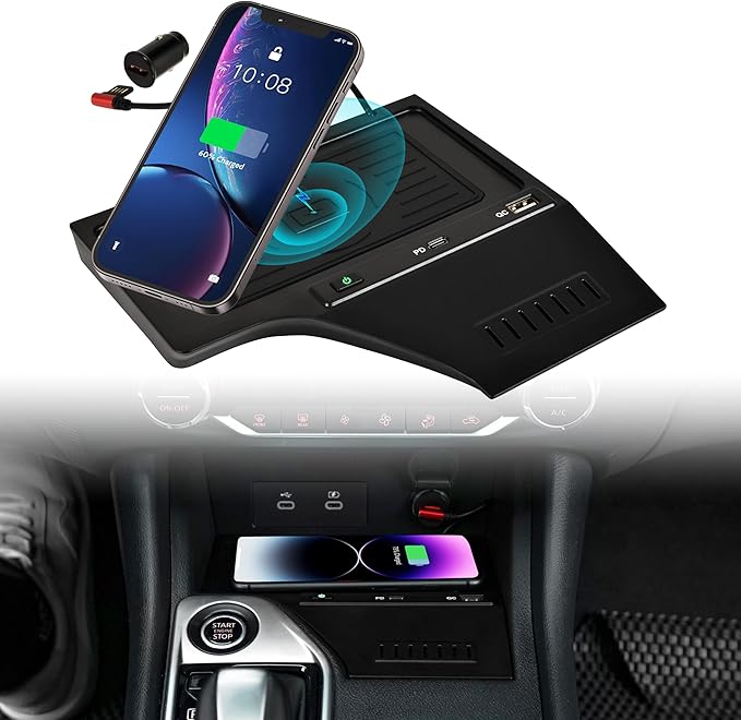 Car Wireless Charger for 2020+ Nissan Sentra, 30W Fast Charging USB-A USB-C 15W Wireless Charger Pad with Anti-Slip Silicon Mat for 2020-2024 Nissan Sentra S, SV, SR Accessories
