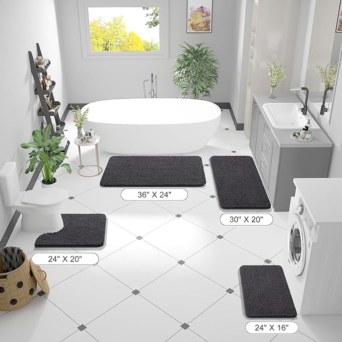 OLANLY Bathroom Rugs 40x32, Extra Soft Absorbent Chenille Bath Rugs, Rubber Backing Quick Dry, Machine Washable Bath Mats for Bathroom Floor, Tub and Shower, Home Decor Accessories, Dark Grey