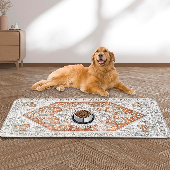 Large Pet Feeding Mat, 36" x 24" Absorbent Quick Dry Dog Mat for Food and Water Bowl, Non Skid Cat Bowl Mat, No Stains Quick Dry for Pet Water Dispenser Pet Supplies for Messy Drinkers