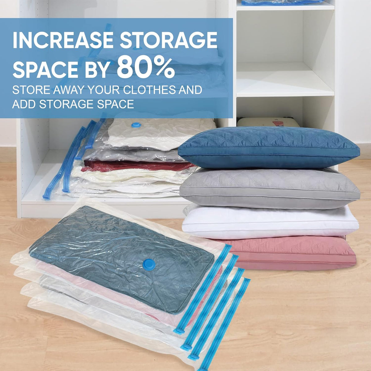 20 Pack Vacuum Storage Bags with Pump, Space Saver Vacuum Storage Bags, Vacuum Seal Bags for Clothing, Comfoters, Pillows, Blanket, Bedding