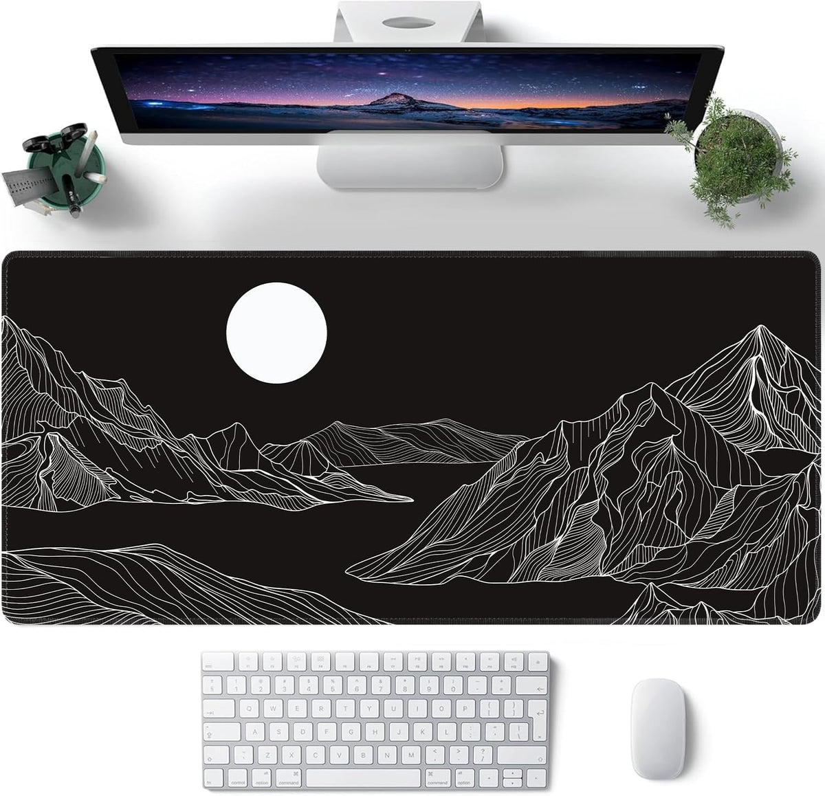 Black and White Mountain Large Mouse Pad,Gaming Keyboard Desk Pad,Extended Mouse Mat Non-Slip Rubber Base with Stitched Edges for Office Game Home XXL 35.4"x15.7"