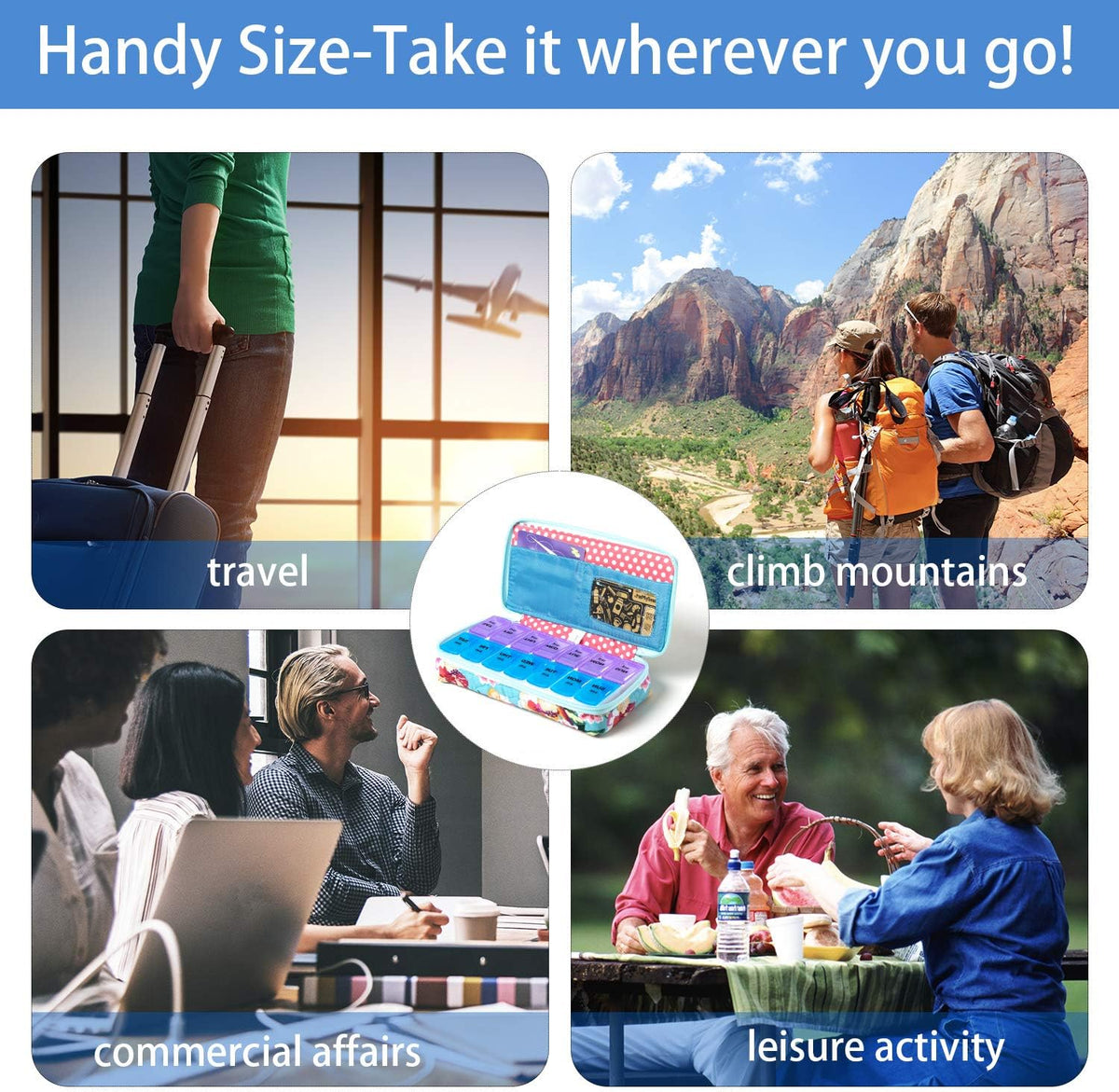 Weekly Pill Organizer 2 Times a Day, Zumd Pill Box 7 Day with Cute Quilted Fabric Zipper Case, Travel Pill Case Am Pm for Vitamin Medicine Organizer