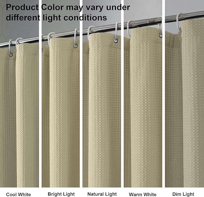 OVZME Long Fabric Shower Curtain Set, Waffle Textured Shower Curtain for Bathroom - Weight 230GSM Heavy Duty Hotel Spa Luxury Bath Curtain Set with 12 Plastic Hooks, 72Wx78L, Taupe