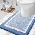 OLANLY Toilet Rugs U-Shaped 24x20, Extra Soft and Absorbent Microfiber Bathroom Rugs, Non-Slip, Machine Wash Dry, Plush Shaggy Contour Bath Mats for Toilet Base (Blue and White)