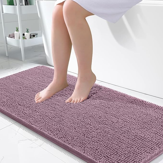 OLANLY Bathroom Rugs 47x24, Extra Soft Absorbent Chenille Bath Rugs, Rubber Backing Quick Dry, Machine Washable Bath Mats for Bathroom Floor, Tub and Shower, Home Decor Accessories, Deep Plum