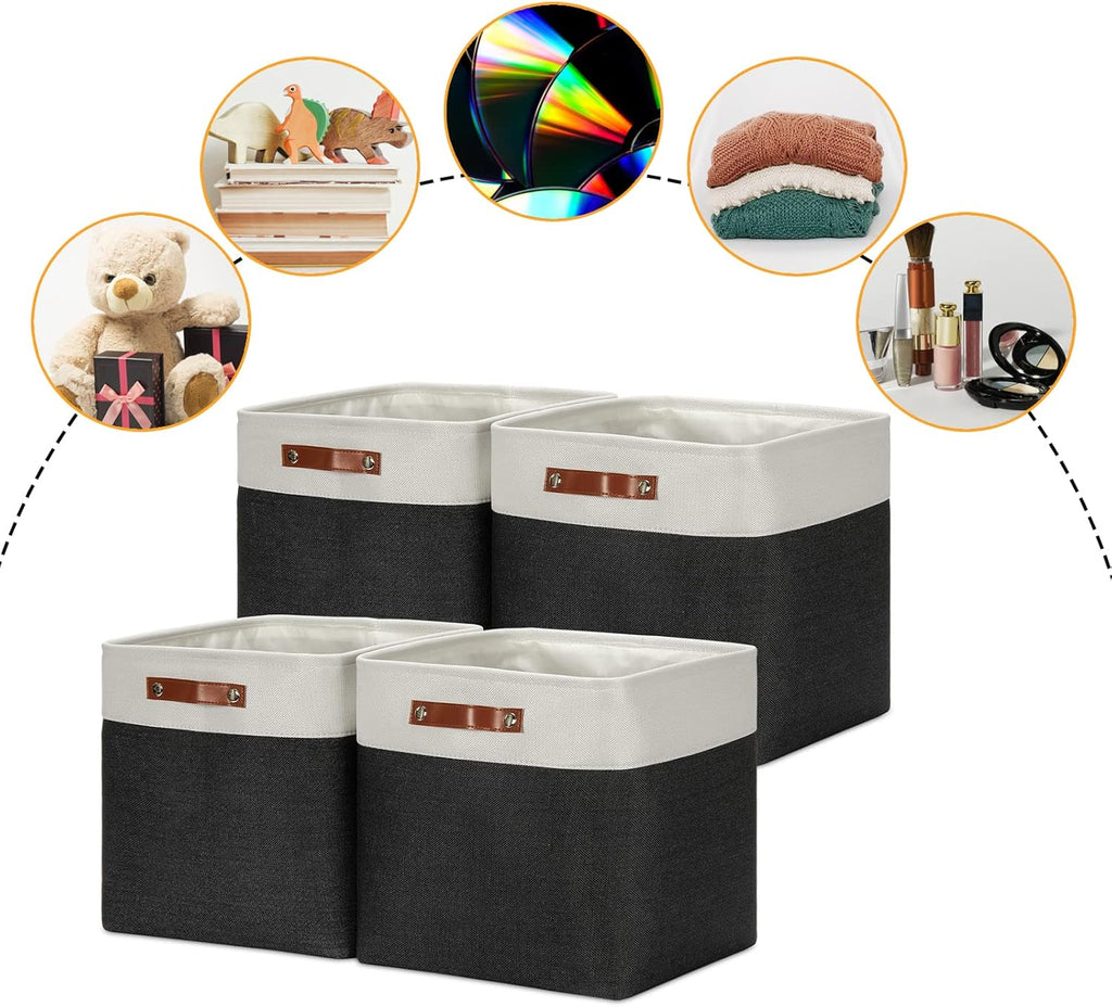 DULLEMELO Storage Baskets, 13 Inch Cube Storage Bins for Shelves Closet Nursery Toy Storage, Foldable Linen Closet Organizers Storage Baskets for Toy Closet Storage?4 Pack - 13" White&Black)