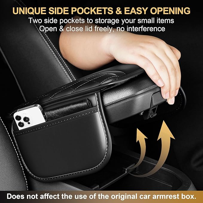 Center Console Cover Fit for Clarity: Scratch and Wear Resistant Console Cover Leather with 2 Storage Bags -Upgraded Armrest Coverfor Car,Anti-Scratch Auto Armrest Pad Accessory （Black