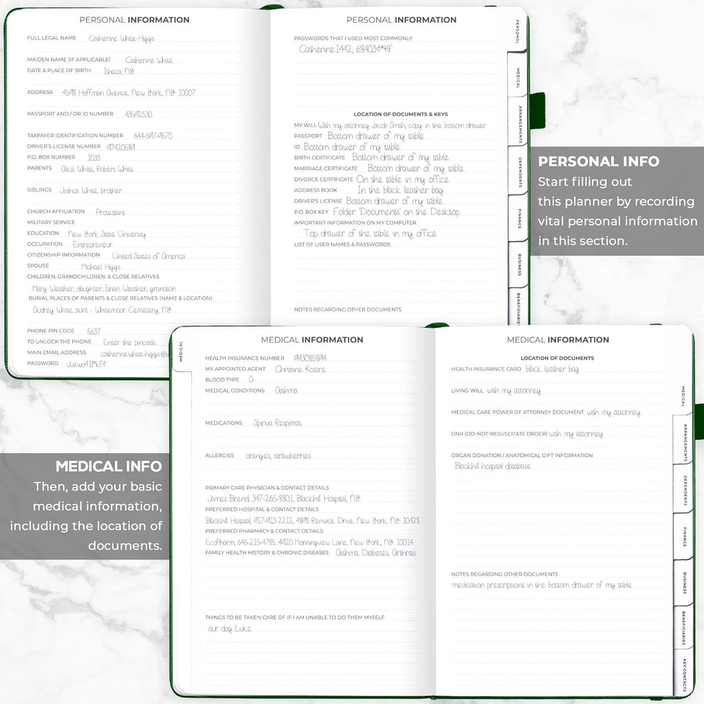 Clever Fox Large End of Life Planner – Guided Final Arrangements Organizer Notebook for Instructions, Beneficiary Info, Will Preparation, Last Wishes & Funeral Planning – 8.5" x 11" (Dark Green)