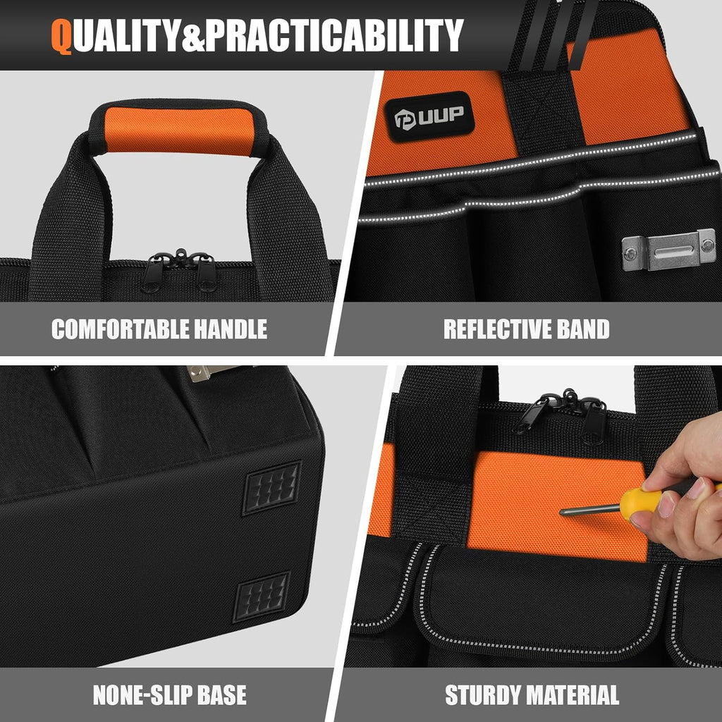 Heavy Duty Tool Bag 15-Inch, 16-Pocket Portable Soft Tool Box Organizer Storage, Handle Tactical Carry Tote Empty Toolbox with Large Zipper, Father Day Dad Men Gift for Mechanic Engineer, Orange
