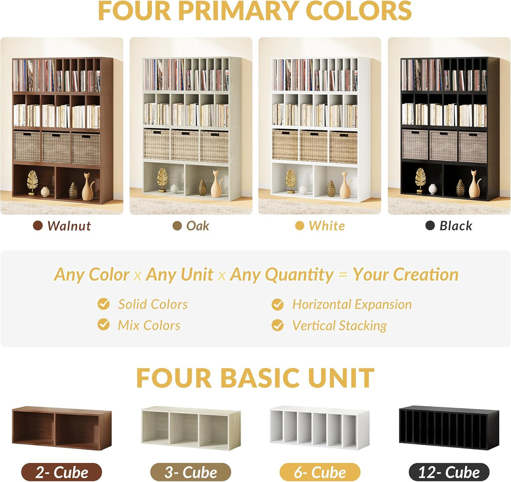 IOTXY DIY Modular Cube Bookcase - CubeXY Customizable Stackable Expandable Basic Shelving Units, 2-Cube Wooden Open Bookshelf for Miscellaneous Storage Organizer, White