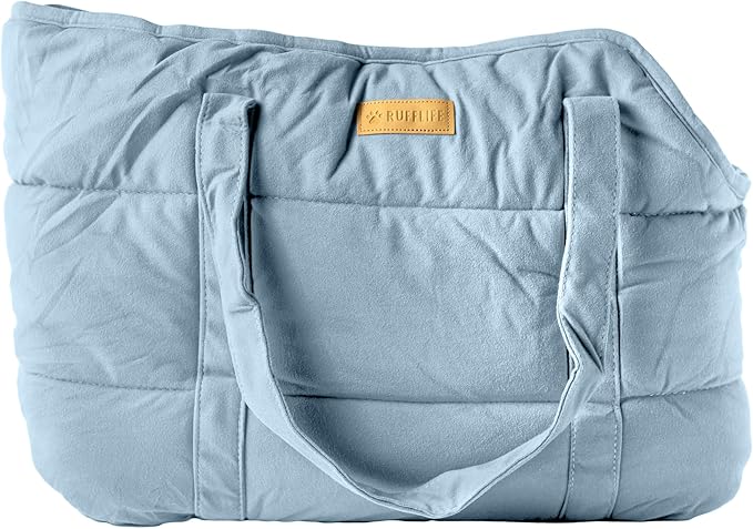 NoblePup Plush Dog Purse Carrier for Small Dogs, Soft Dog Tote Bag with Safety Harness Clip, Cozy Pet Carrier for Dogs Under 15 lbs, Comfortable Dog Shoulder Carrier for Travel, Light Blue