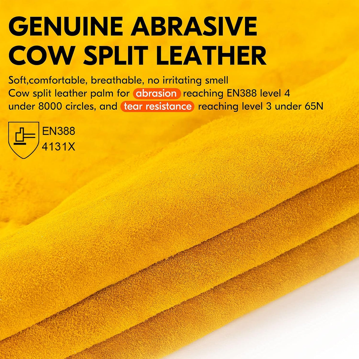 Vgo... 1-Pairs Unlined Cowhide Split Leather Work and Driver Gloves, for Heavy Duty, Truck Driving, Warehouse, Gardening, Farm (Size M, Gold, CB9501)
