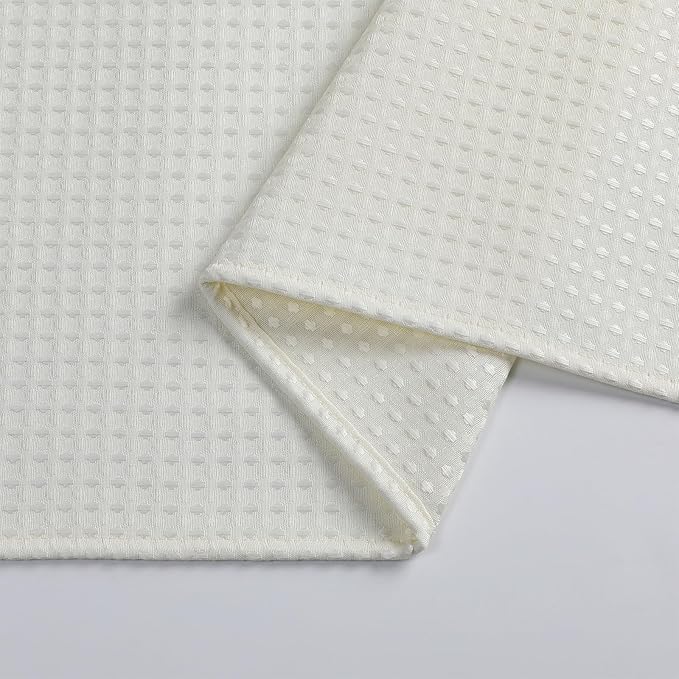 meioro Ivory Shower Curtain, Waffle Weave 256GSM Heavy Duty Textured Fabric Shower Curtains for Bathroom Hotel Spa, Luxury Weighted Polyester Cloth Bath Curtain Set with 12 Hooks, 72Wx96H