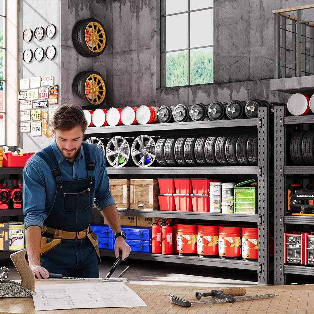 75” W Heavy Duty Metal Shelf, 8000LBS Metal Garage Shelving Units, 4 Tier Storage rack shelves, Steel Industrial Shelving , Adjustable Standing Shelf for Basement/Warehouse 75"W x 24"D x 70"H, Black