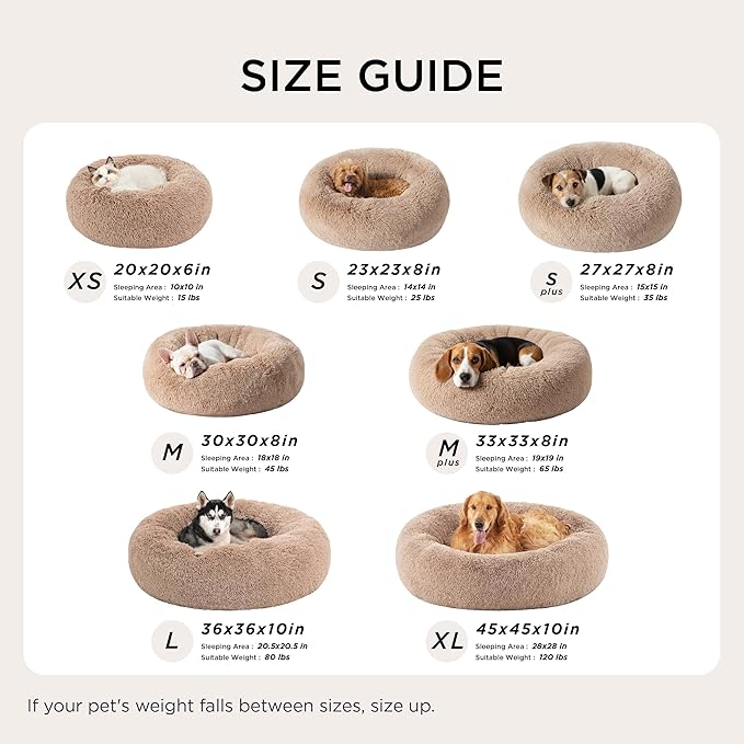 Bedsure Calming Dog Bed for Medium Dogs - Donut Washable Medium Pet Bed, 30 inches Anti-Slip Round Fluffy Plush Faux Fur Cat Bed, Fits up to 45 lbs Pets, Pale Grey