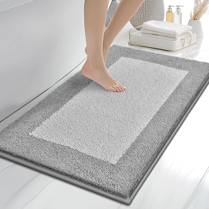 anllugs Bathroom Rugs 24" x 36", Non-Slip Extra Soft Absorbent Bath Rugs, Machine Washable Quick Dry Bath Mats for Bathroom Floor, Shower, Bathtub and Sink, Light Grey & Grey