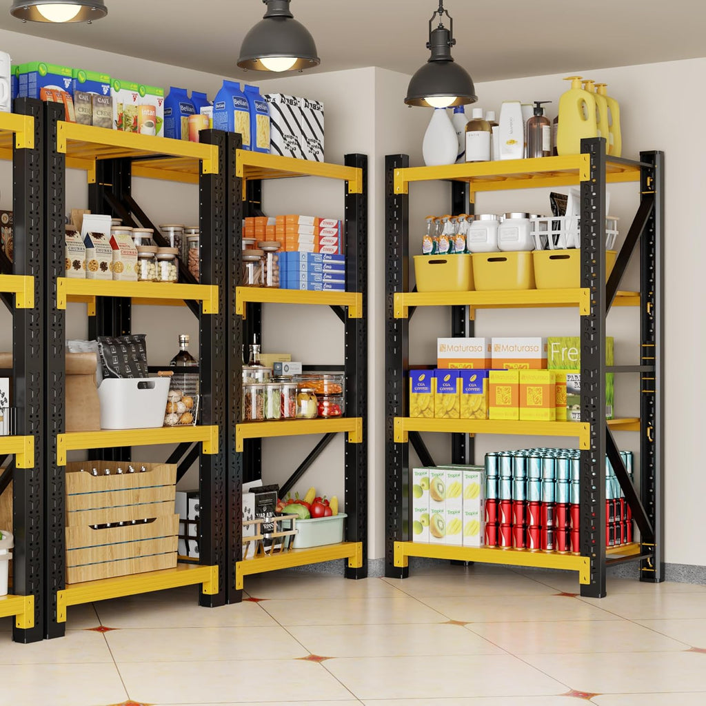 3000LBS Garage Shelving 32" W Garage Shelving Heavy Duty 4-Tier Metal Storage Shelves Adjustable Shelf Unit Storage Rack for Basement Supermarket Warehouse 32" W x 20" D x 78" H Yellow