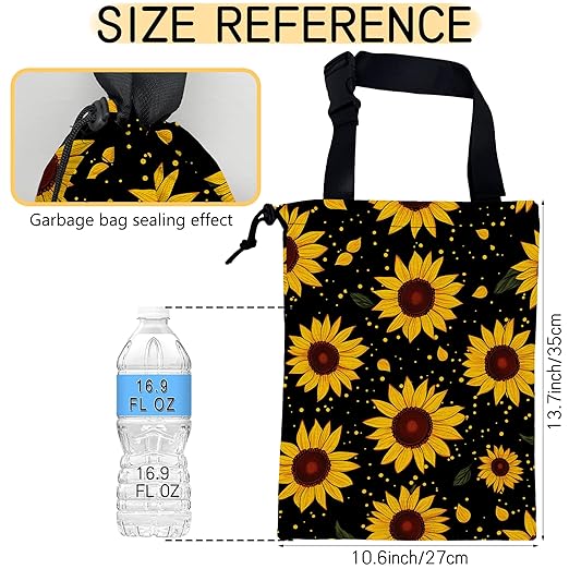 Vintage Sunflower Car Garbage Bag, Small Car Trash Bag Hanging Back of Seat,Drawstring Car Trash Bag with Adjustable Buckle,Car Accessories for Camping Travelling