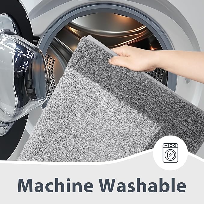 anllugs Bathroom Rugs 30" x 60", Non-Slip Extra Soft Absorbent Bath Rugs, Machine Washable Quick Dry Bath Mats for Bathroom Floor, Shower, Bathtub and Sink, Grey & Dark Grey