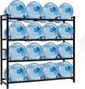 16-Tray Water Cooler Jug Rack - Heavy Duty Carbon Steel 5 Gallon Water Dispenser Jug Holder Stand With 4-Tier Organizer For Home, Office, Kitchen, Warehouse - Black