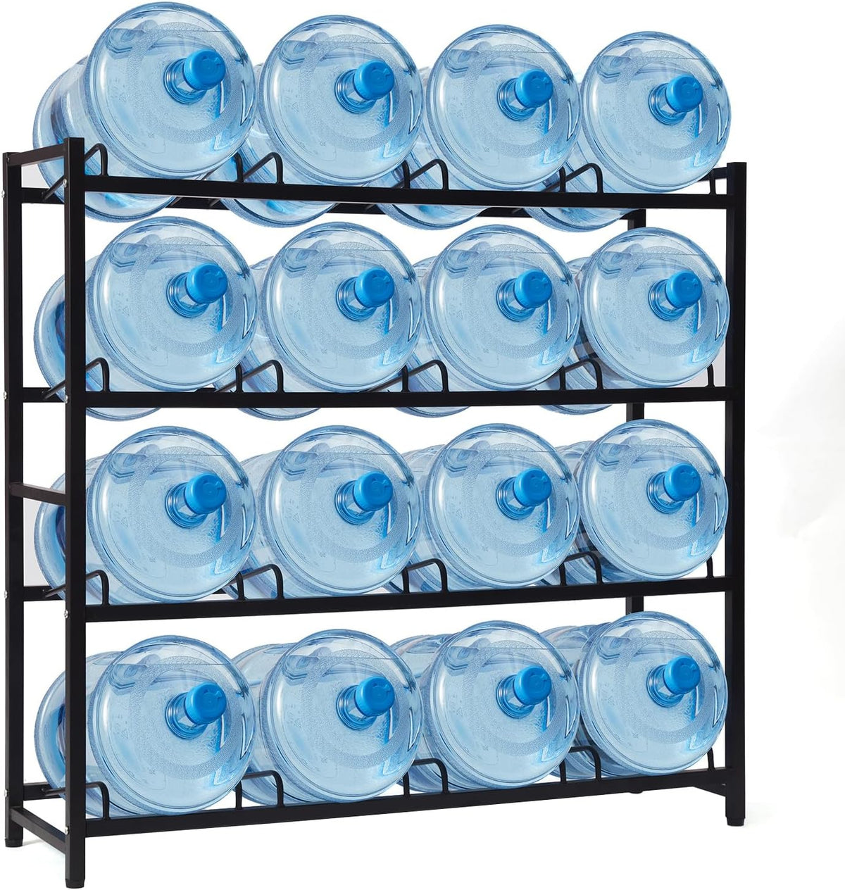 16-Tray Water Cooler Jug Rack - Heavy Duty Carbon Steel 5 Gallon Water Dispenser Jug Holder Stand With 4-Tier Organizer For Home, Office, Kitchen, Warehouse - Black