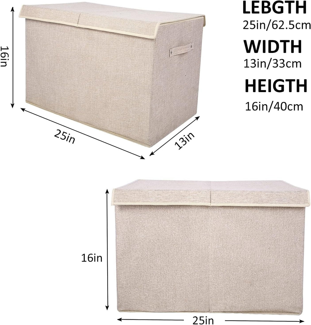 2 Pack Large Toy Box Chest Storage with Flip-Top Lid, Sturdy Kids Toy Storage Bin Boxes Container for Boys, Girls, Nursery, Closet, Bedroom, Playroom 25"x13" x16"(Linen Beige)