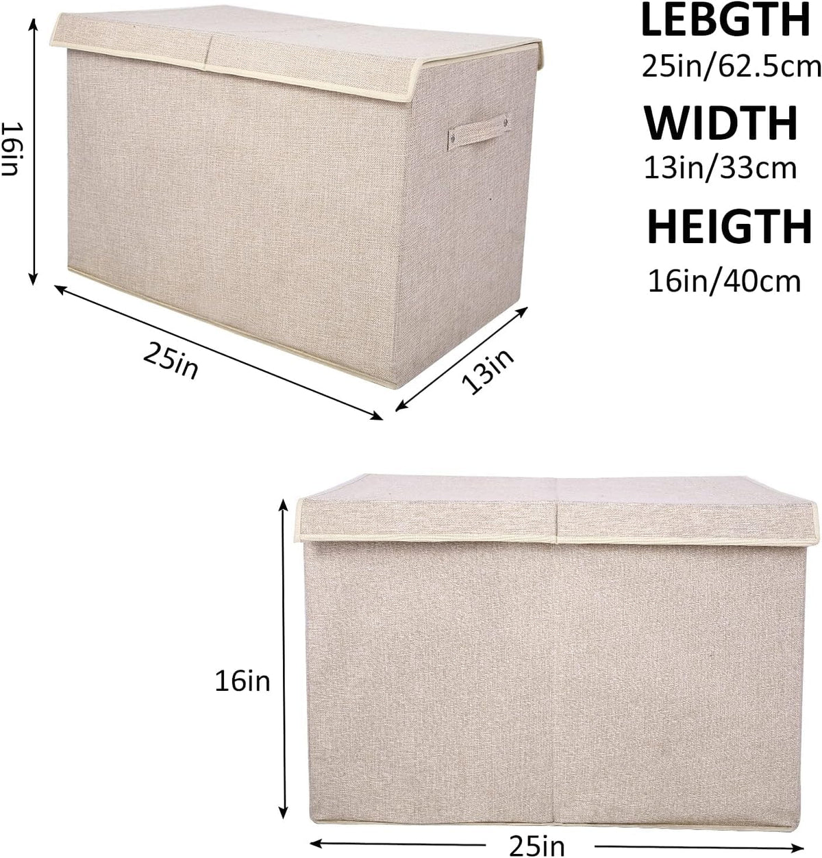 2 Pack Large Toy Box Chest Storage with Flip-Top Lid, Sturdy Kids Toy Storage Bin Boxes Container for Boys, Girls, Nursery, Closet, Bedroom, Playroom 25"x13" x16"(Linen Beige)