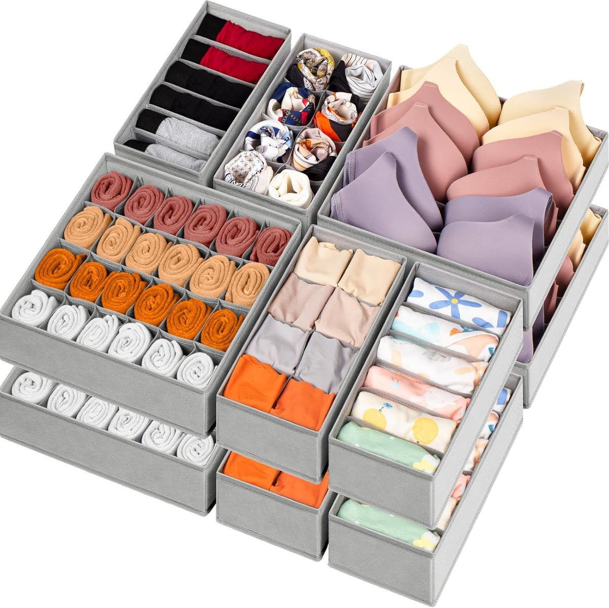 Criusia 16 Pack Sock Underwear Drawer Organizer, 96 Cells Dresser Organizer for Baby Clothes, Foldable Fabric Closet Organization and Storage Dividers Bins for Nursery, Bedroom