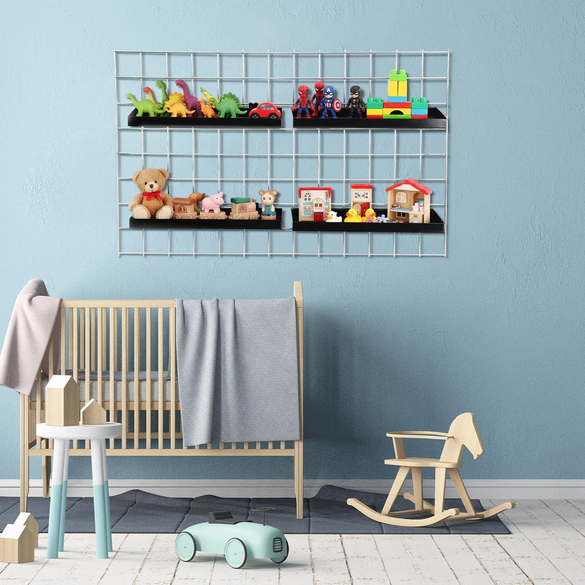 Coume 4 Pcs Gridwall Shelf Grid Panel Display Shelf Metal Wire Wall Rack Gridwall Shelving Wall Hanging Baskets for organizing Accessory for Garage, Crafts Room, Workbench (15.75" X 7.87")