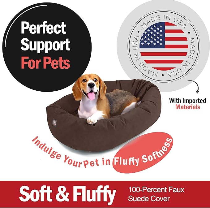 Majestic Pet 32 Inch Suede Shredded Memory Foam Mix Calming Medium Dog Bed Washable 32x23x7 (Inch) - Cozy Soft Round Donut Dog Bed with Spine for Head Support - Pet Bed Chocolate