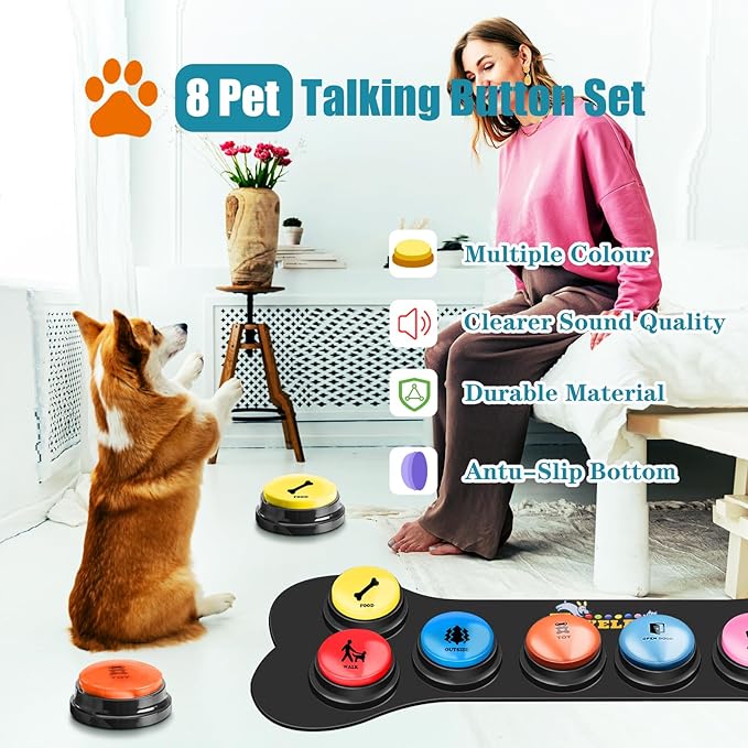 Dog Buttons for Communication Starter Pack 8 Dog Talking Button Set, 30s Voice