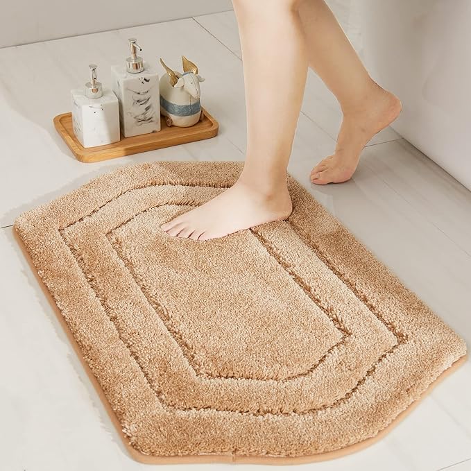 COSY HOMEER Extra Thick Bath Linen Set Rugs for Bathroom - Anti-Slip Bath Mats Soft Plush Yarn Shaggy 100% Strong Polyester Living Room Bedroom Mat Floor Water Absorbent(Beige,24x36 - Inches)