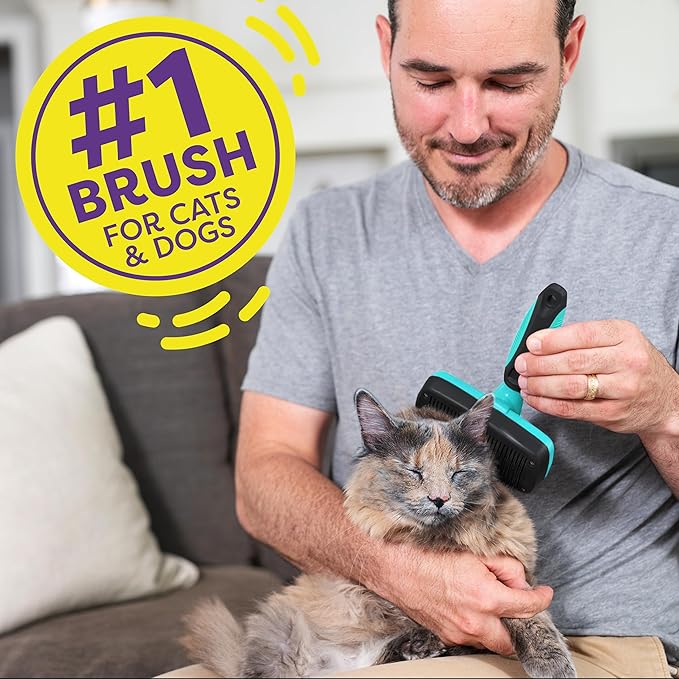 Hertzko Dog Brush for Shedding - Self Cleaning Slicker Brush for Dogs and Cats - Gently Removes Loose Hair, Tangles, and Dirt - Grooming Comb Suitable for Long or Short Coats - Aqua