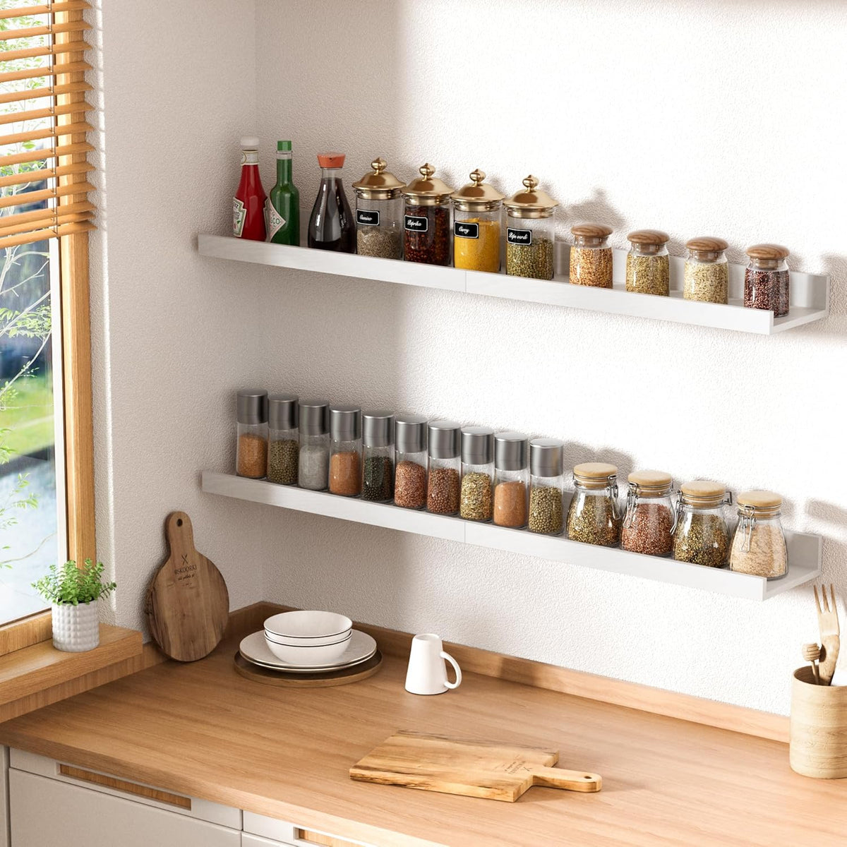 upsimples Floating Shelves for Wall, Wall Shelves for Decor Storage Set of 6, Wall Mounted Wood Shelf for Bedroom, Living Room, Bathroom, Kitchen, Picture Ledge Shelf, White