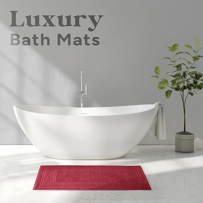 Avalon Towels Red Bath Mat - 100% Cotton Set of 2 Absorbent Bathmat - Bathroom Mats Quick Dry Bath Mats for Bathrooms (22x34 Inches)