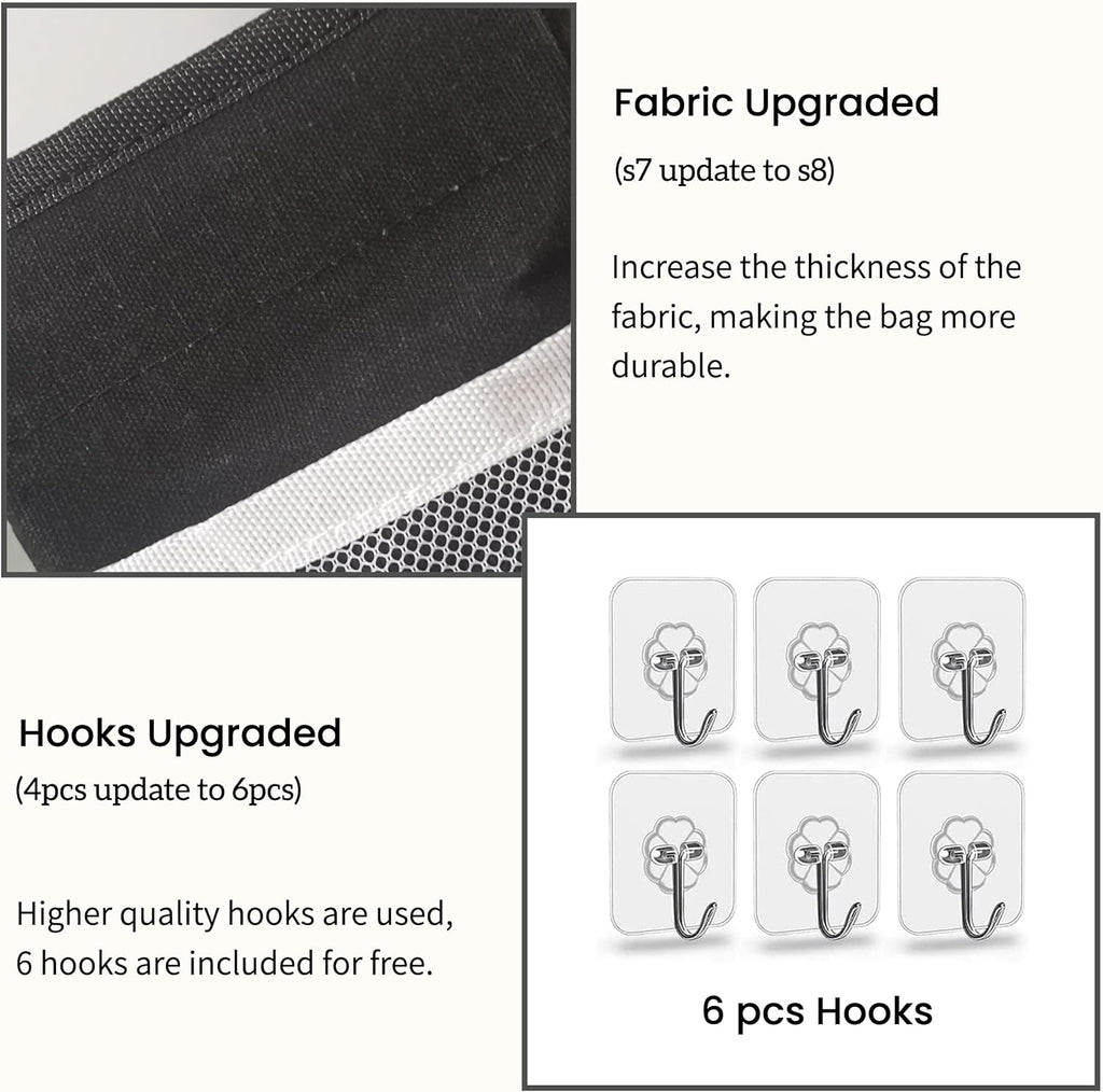 2pcs 3-pockets Large Wall Hanging Organizer Bag, Linen Fabric Door Hanging Storage Baskets with Pockets, Waterproof Bin for Kitchen, Bedroom, Office, RV Camper (Black-2pcs)
