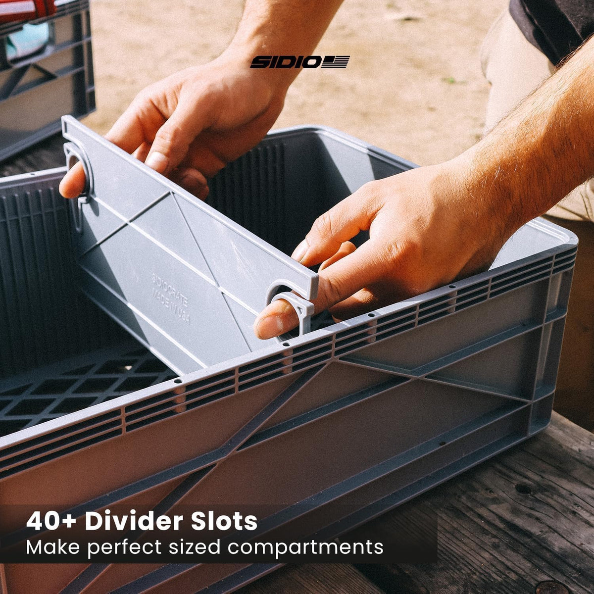 SIDIO Weather Resistant Stackable Storage Bins for Organization - Half-Size Plastic Bin with Dividers for Garage Organization, Home Storage - Heavy Duty Organizer Box (Black)