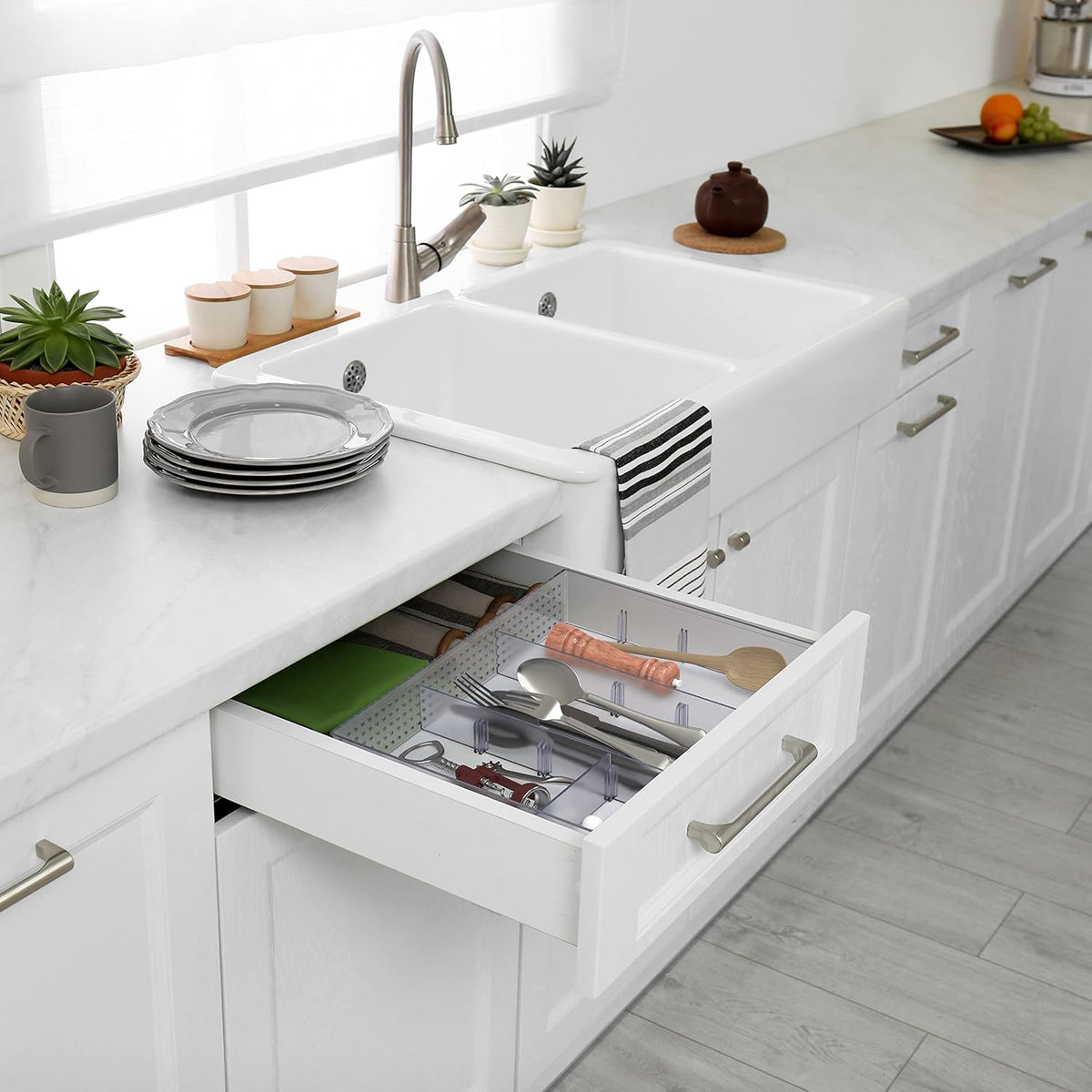 Simple Houseware Drawer Organizer Tray with 9 Adjustable Compartments, Clear