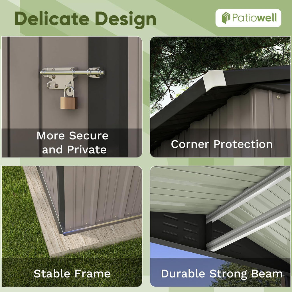 Patiowell 6x4 FT Outdoor Storage Shed, Garden Tool Storage Shed with Sloping Roof and Double Lockable Door, Outdoor Shed for Garden Backyard Patio Lawn, Brown