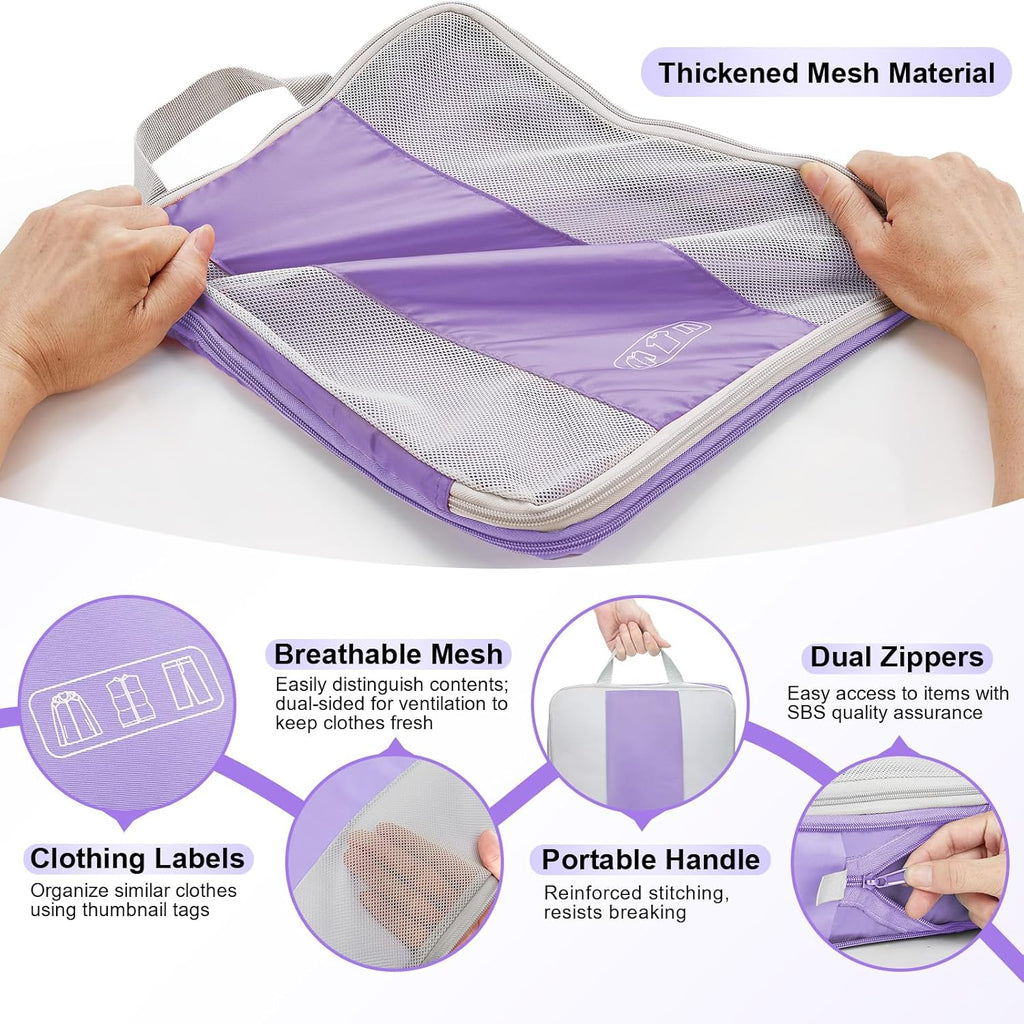10 Set Compression Packing Cubes for Travel Essentials,Compressible Expandable Packing Cubes for Suitcase,OlarHike Luggage Organizer Bags for Travel,Handy Helper for Organizing Clothes(Light Purple)