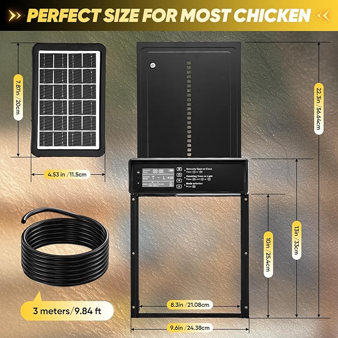 Sakerplus Automatic Chicken Coop Door Solar Powered, Automatic Chicken Door