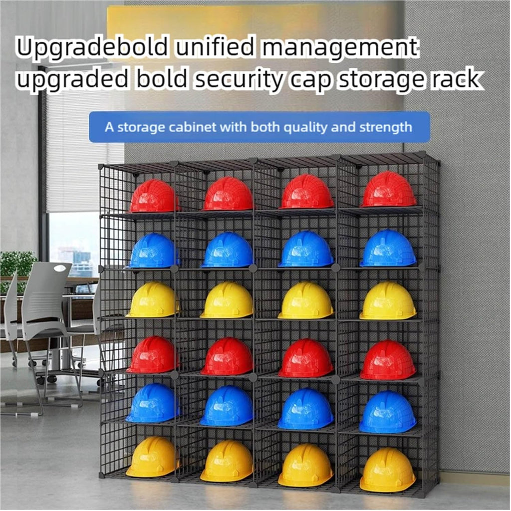 Stackable Safety Helmet Storage Boxes, Large Adjustable Hard Hat Placement Organizer Rack,with Wheels,for Construction Site/Garage/Workshop/Factory Helmet Display Shelf (White, 6 Grids-1 * 6)